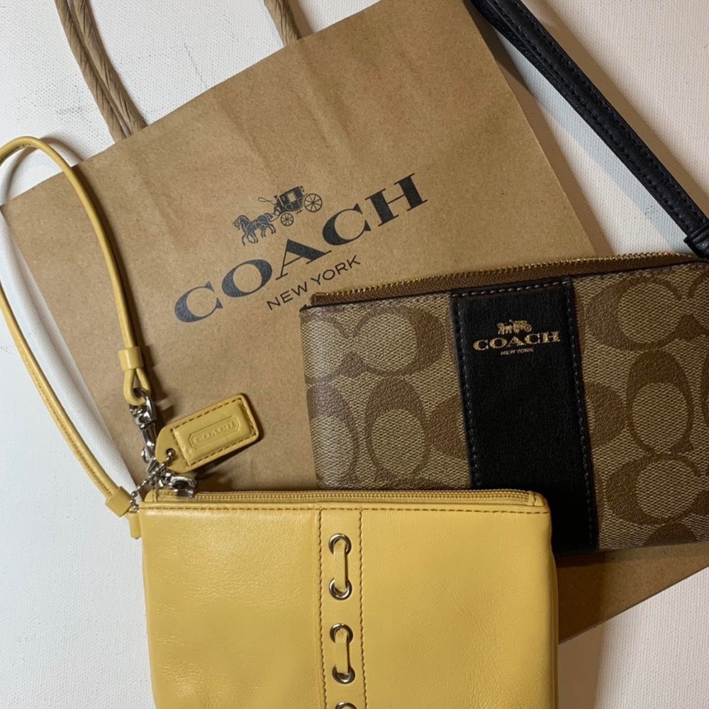 Coach Brown and Yellow Clutch and Wristlet